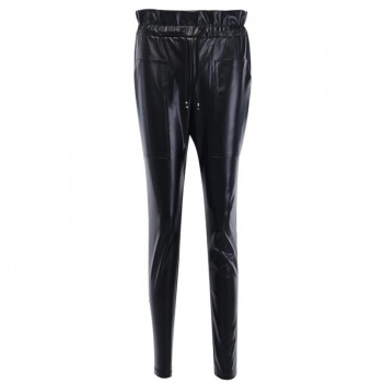 InstaHot Faux Leather High Waist Pencil Pants Capris Women Bottom Sash Streetwear Casual Pants 2019 Autumn Chic Black Trousers